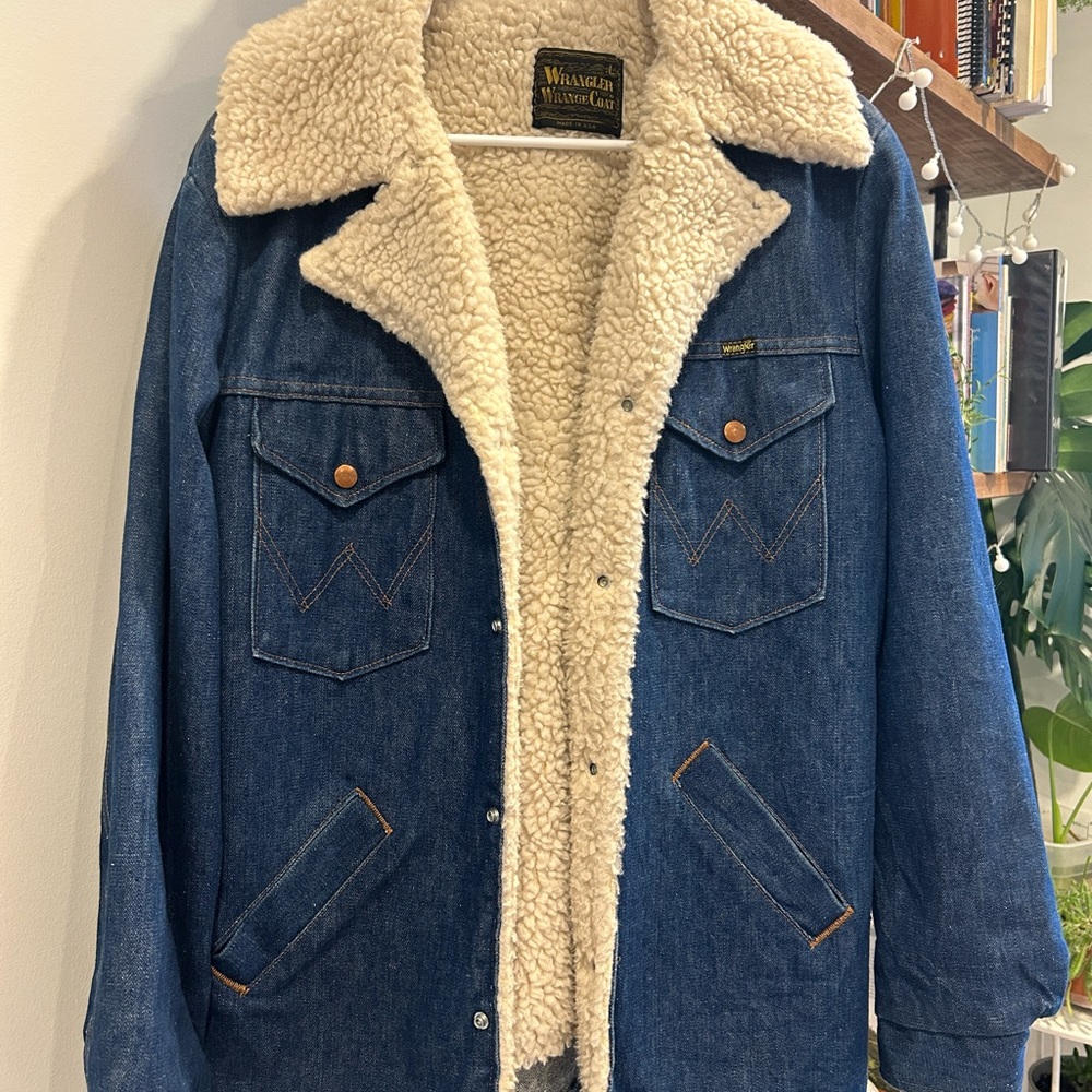 vintage 1970's original Wrangler vegan shearling heavy denim coat